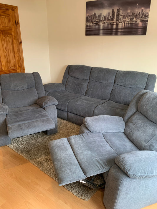 3-1-1 Navy Grey Suite- Recliner armchairs- Delivery Available.