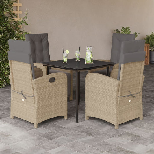 5 Piece Garden Dining Set with Cushions Beige Poly Rattan
