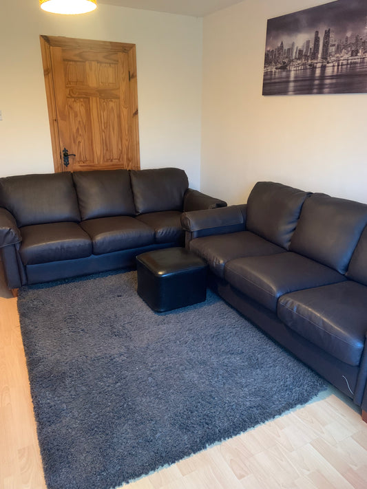 2X 3 Seater Brown Leather Sofas
