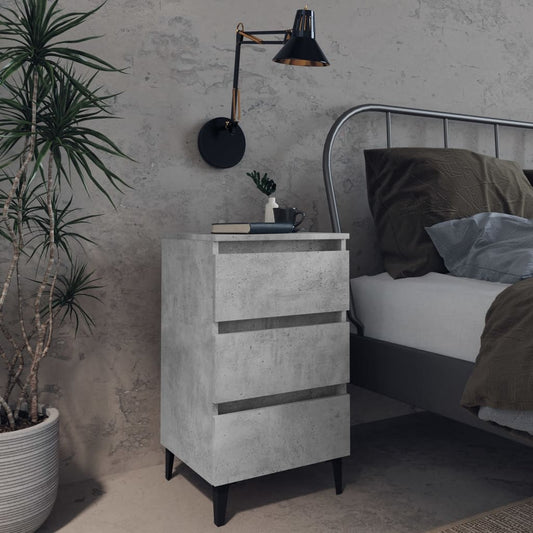 2 X Bed Cabinet with Metal Legs Concrete Grey 40x35x69 cm