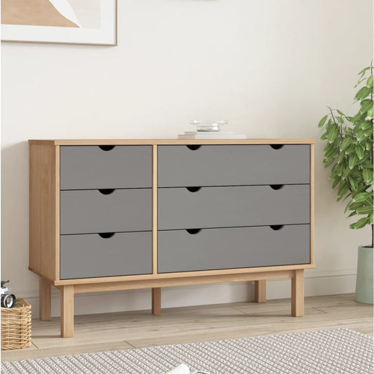 Drawer Cabinet OTTA Brown&Grey 111x42x73.5cm Solid Wood Pine